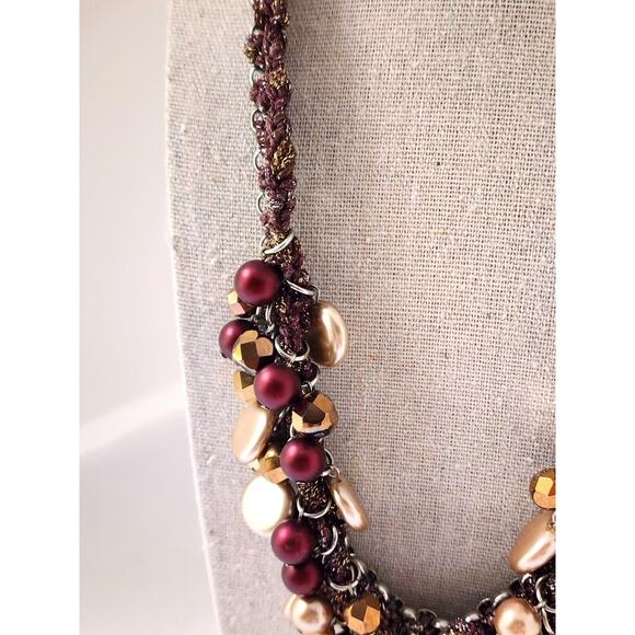 Necklace-Vintage St. John-Multi Strand-Beads-Woven-Dark Purple-Gold-22 in - Picture 7 of 14